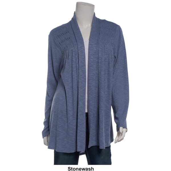 Plus Size Cure Open Front Solid Smocked Yoke Cardigan