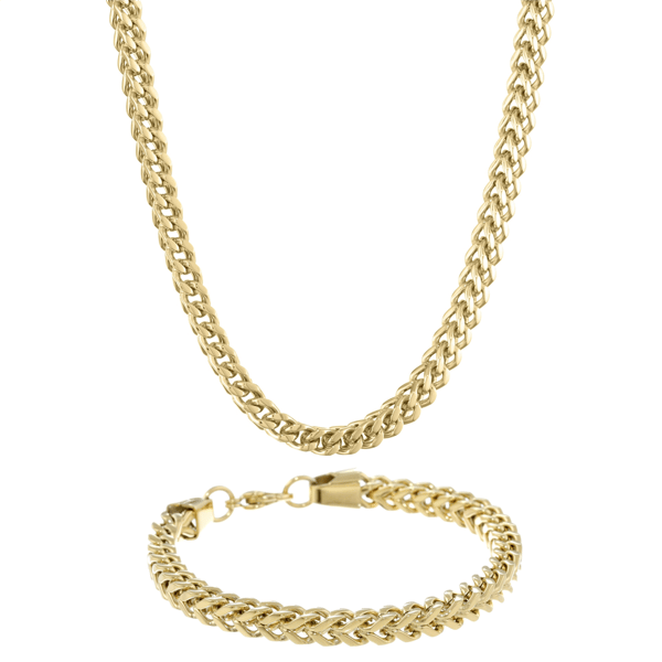 Mens Lynx Gold-Tone Plated Foxtail Chain Necklace & Bracelet Set - image 