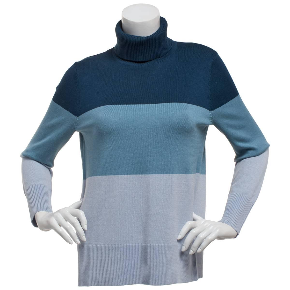 Womens Retrology Color Block Long Sleeve Turtleneck Sweater