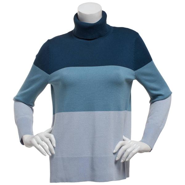 Plus Size Retrology Color Block Long Sleeve Turtleneck Sweater