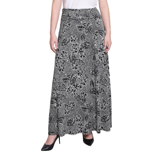 Womens NY Collection Pull-On Floral Dot O-Ring Skirt - image 