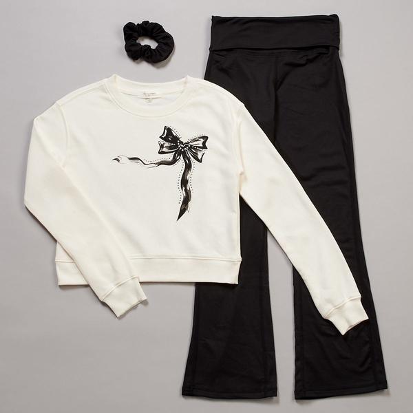 Girls (7-16) No Comment 2pc. Bow Sweatshirt w/ Foldover Leggings - image 