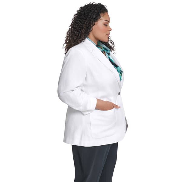 Plus Size Calvin Klein 3/4 Ruch Sleeve One Button Blazer