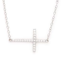 Sterling Silver Cubic Zirconia Sideways Cross Pendant