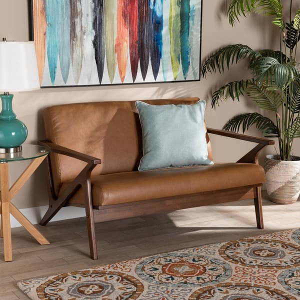 Baxton Studio Bianca Modern Wood & Faux Leather Effect Loveseat
