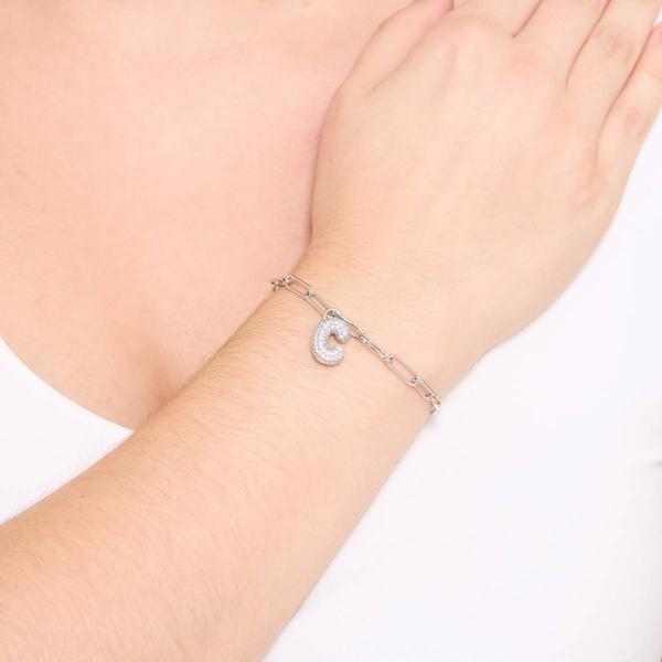 Athra Fine Silver Plated CZ C Initial Bracelet