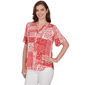 Womens Ruby Rd. French Riviera Elbow Sleeve Patchwork Henley Tee - image 3
