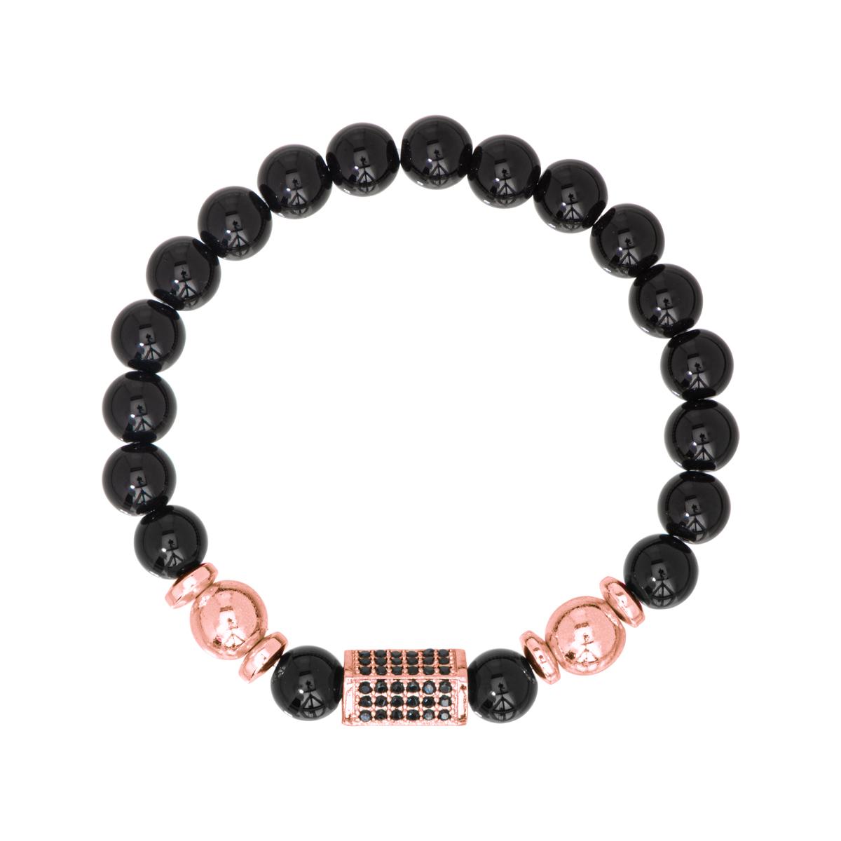Gianni Argento Rose Gold Plated Black Onyx Bead Stretch...
