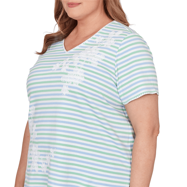 Plus Size  Alfred Dunner Caribbean Blues Stripe Floral Tee