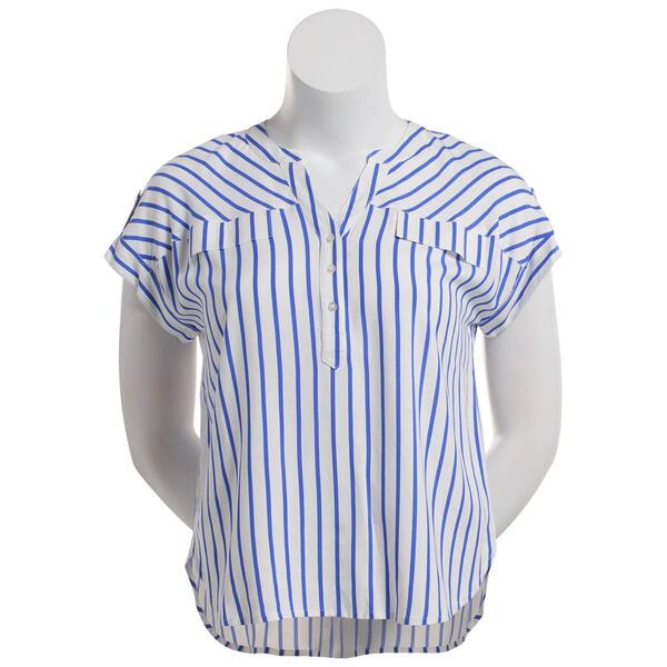 Womens Como Blu Roll Dolman Sleeve 2 Pocket Stripe Henley Blouse - image 