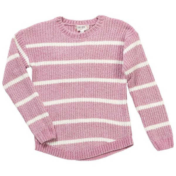 Girls &#40;7-14&#41; Pink Rose Stripe Shiny Chenille Shaker Sweater-Lilac - image 