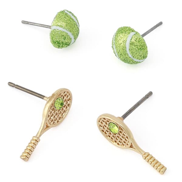Betsey Johnson Tennis Racquet & Ball Duo Stud Earring Set