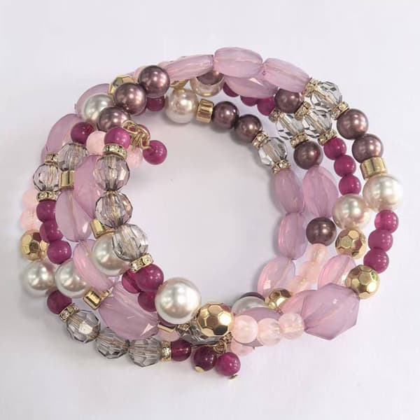 Ashley Cooper(tm) Gold-Tone Mixed Pink Bead Wrap Bracelet - image 