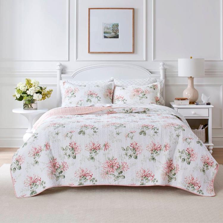 Laura Ashley(R) Honeysuckle 136 Thread Count Reversible Quilt Set