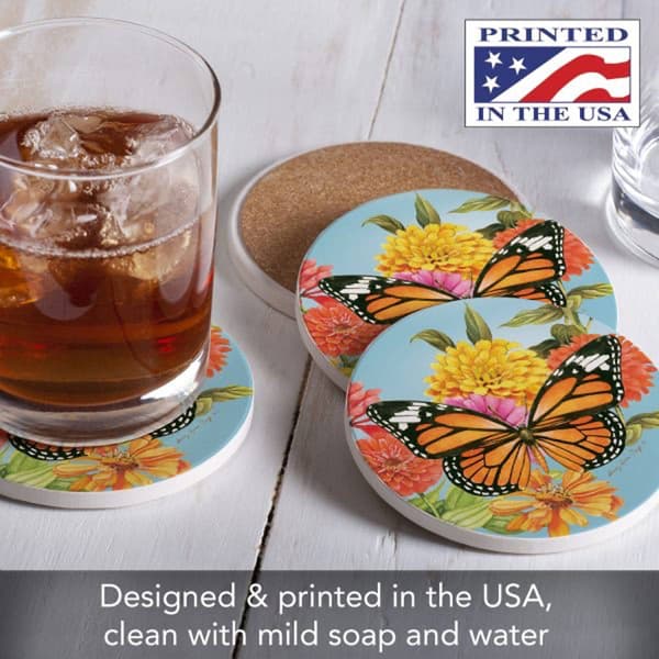 Thirstystone 4pk. 4.25in. Beautiful Monarch Round Coasters Set