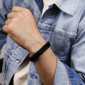 Mens Lynx Braided Black Leather Bracelet - image 2