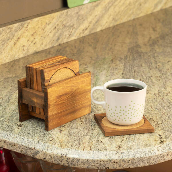 Home Basics Pine Wood Square Coasters Set Of 6 - image 