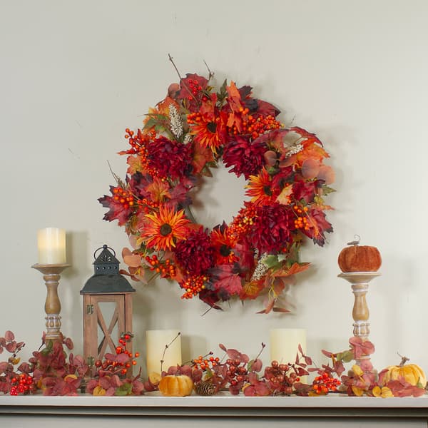 Northlight Seasonal Leaves and Flowers Fall Wreath