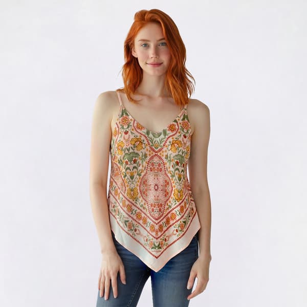 Juniors A.Byer Tropical Linen Print Hanky Hem Camisole