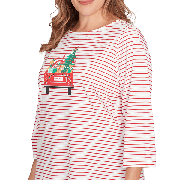 Plus Size Ruby Rd. Must Haves II Christmas Truck Stripe Tee