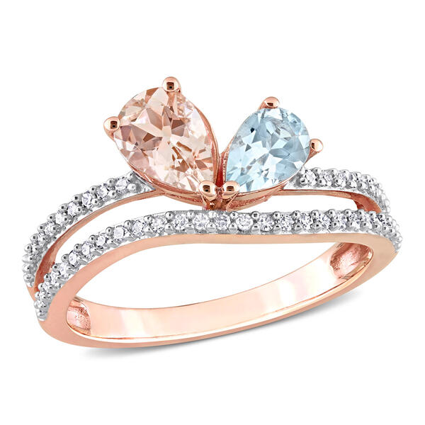 Gemstones Classics&#40;tm&#41; 10kt. Rose Gold Morganite & Aquamarine Ring - image 