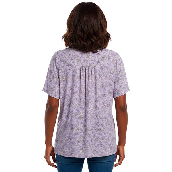 Plus Size Napa Valley Short Sleeve Sketch Floral Henley Blouse