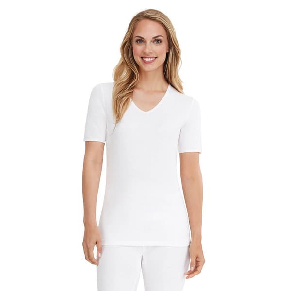 Womens Cuddl Duds&#40;R&#41; Softwear Top w/Short Sleeve V-neck & Trim