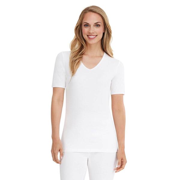 Womens Cuddl Duds&#40;R&#41; Softwear Top w/Short Sleeve V-neck & Trim - image 