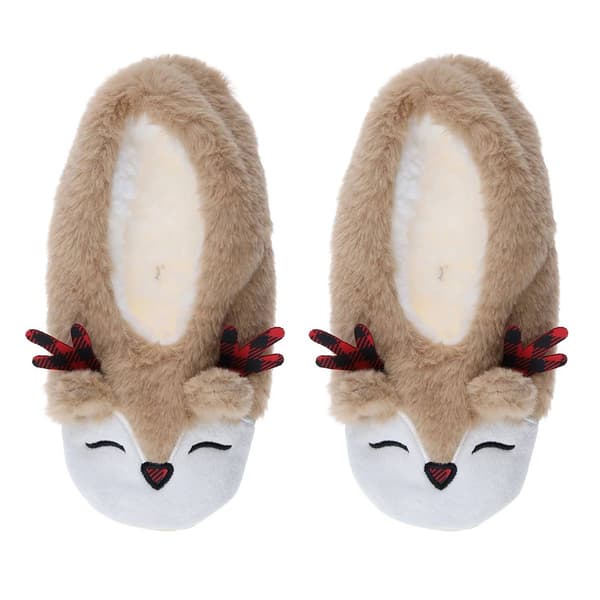 Womens Capelli New York Buffalo Check Reindeer Slipper Socks