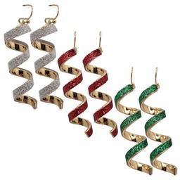3pc. Spiral Red/Green Glitter Earrings