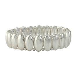 Bella Uno Worn Silver-Tone Oval Beads Stretch Bracelet