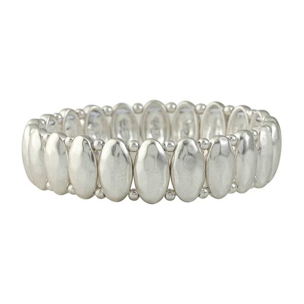Bella Uno Worn Silver-Tone Oval Beads Stretch Bracelet - image 
