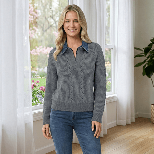 Womens Nanette Lepore Long Sleeve Two In One Denim Sweater - image 