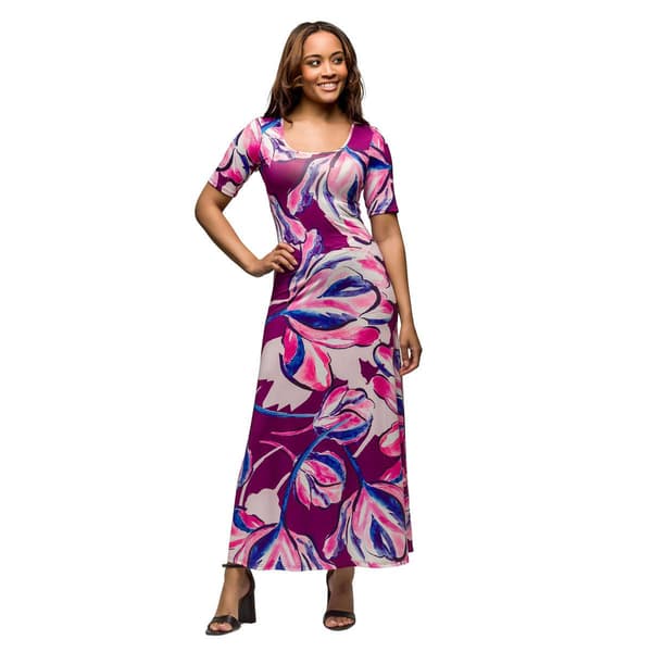 Womens 24/7Comfort Apparel Purple Floral Casual A Line Maxi Dress