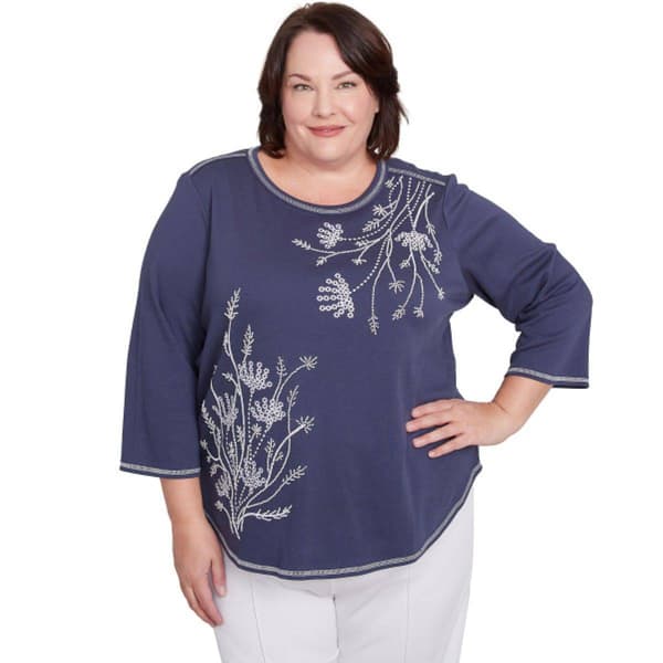 Plus Size Alfred Dunner Nantucket Knit Asymmetric Floral Blouse