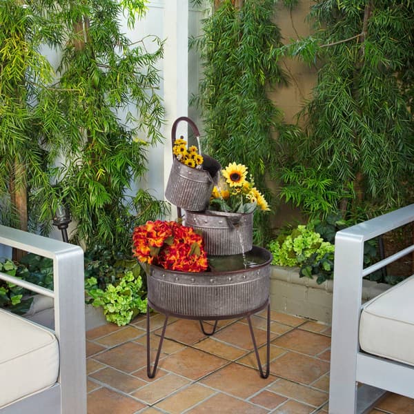 Alpine 3-Tier Stacked Rustic Metal Tub Planter Fountain