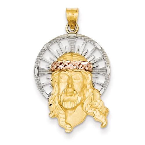 Gold Classics&#40;tm&#41; 14kt. Tri Color Diamond Cut Christ Pendant - image 