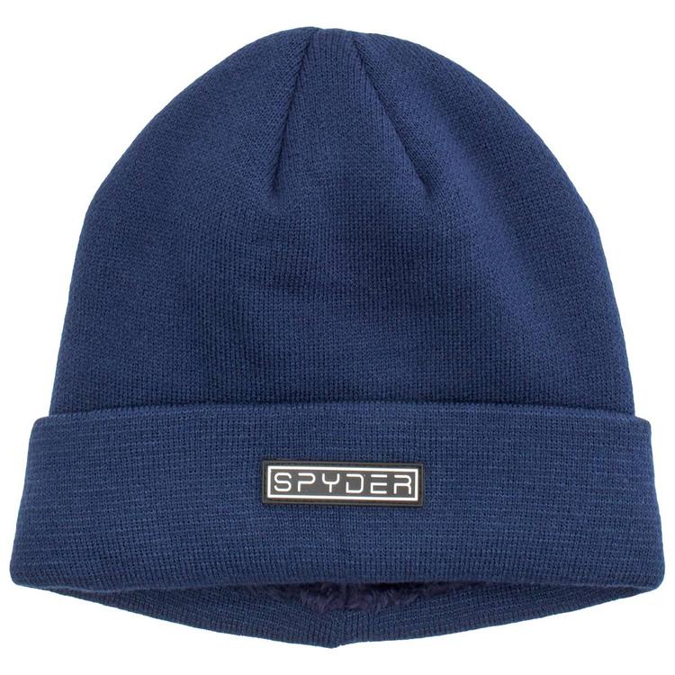 Mens Spyder Fur Lined Tight Rib Knit Winter Hat