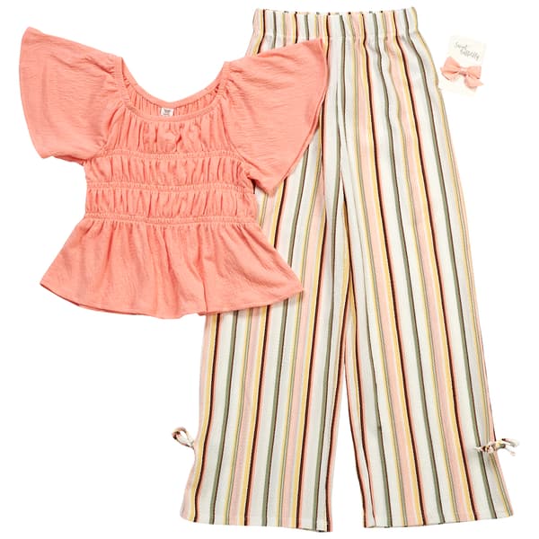 Girls (7-16) Sweet Butterfly Flutter Smocked Top/Stripe Palazzo - image 