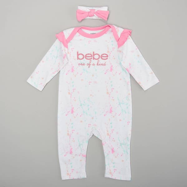 Baby Girl &#40;NB-9M&#41; Bebe Paint Splatter Jumpsuit w/ Headband - image 