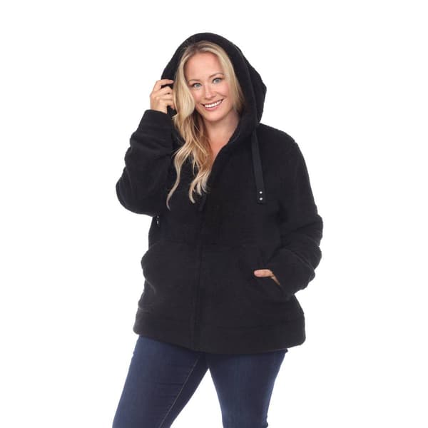 Plus Size White Mark Hooded Sherpa Jacket