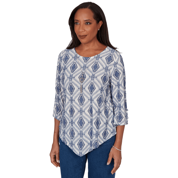 Petite Alfred Dunner Indigo Girls 3/4 Sleeve Diamond Blouse