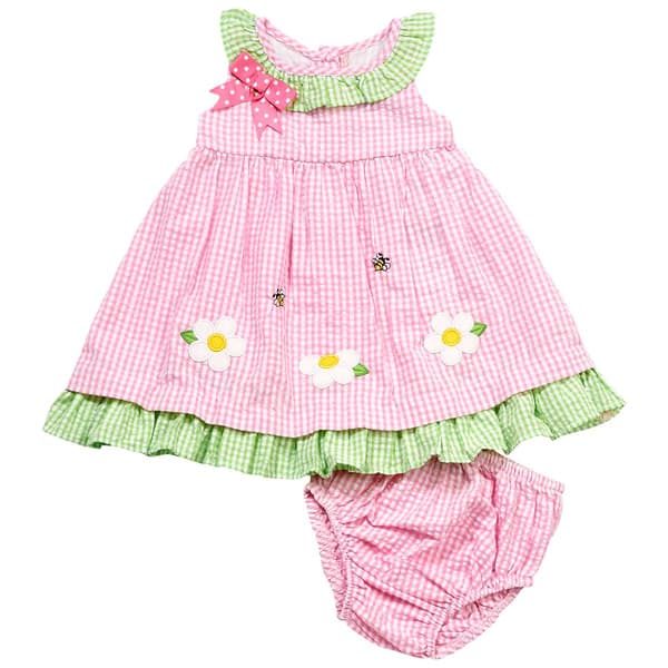 Baby Girl (12-24M) Rare Editions Daisy Check Seersucker Dress - image 