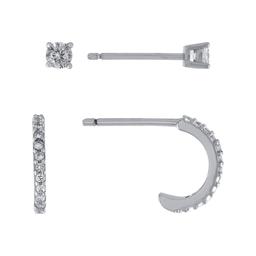 Athra Sterling Silver Cubic Zirconia Stud & Hoop Earring Set