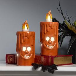 National Tree 7in. Jack O'' Lantern Porcelain Candle - Set of 2