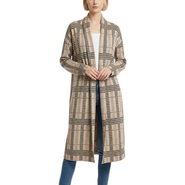 Petite NY Collection 3/4 Sleeve Houndstooth Long Cardigan - image 