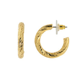 Design Collection Gold-Tone Twisted Puff Hoop Earrings