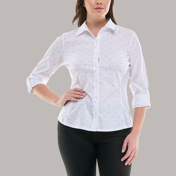 Womens Zac & Rachel 3/4 Sleeve Mini Hearts Casual Button Down - image 