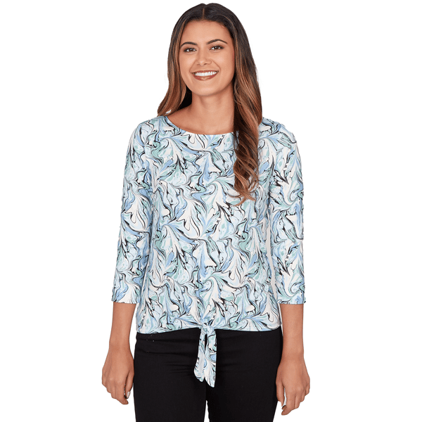 Womens Emaline Key Items 3/4 Sleeve Boat Neck Marble Print Tie F - image 