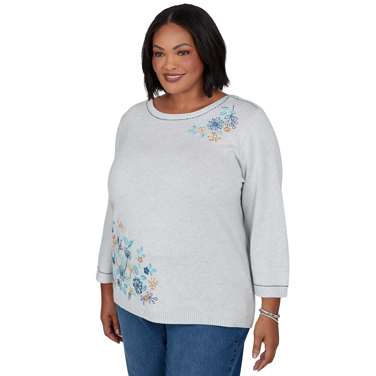Plus Size Alfred Dunner Ann Arbor Floral Embroidered Sweater